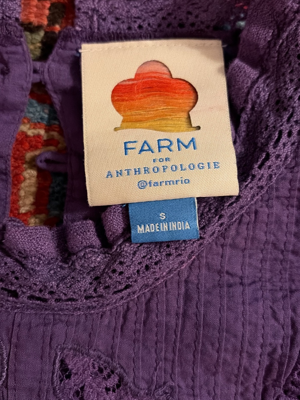 Farm Rio Purple Lace-Detail Mini shift Dress - Picture 2 of 2